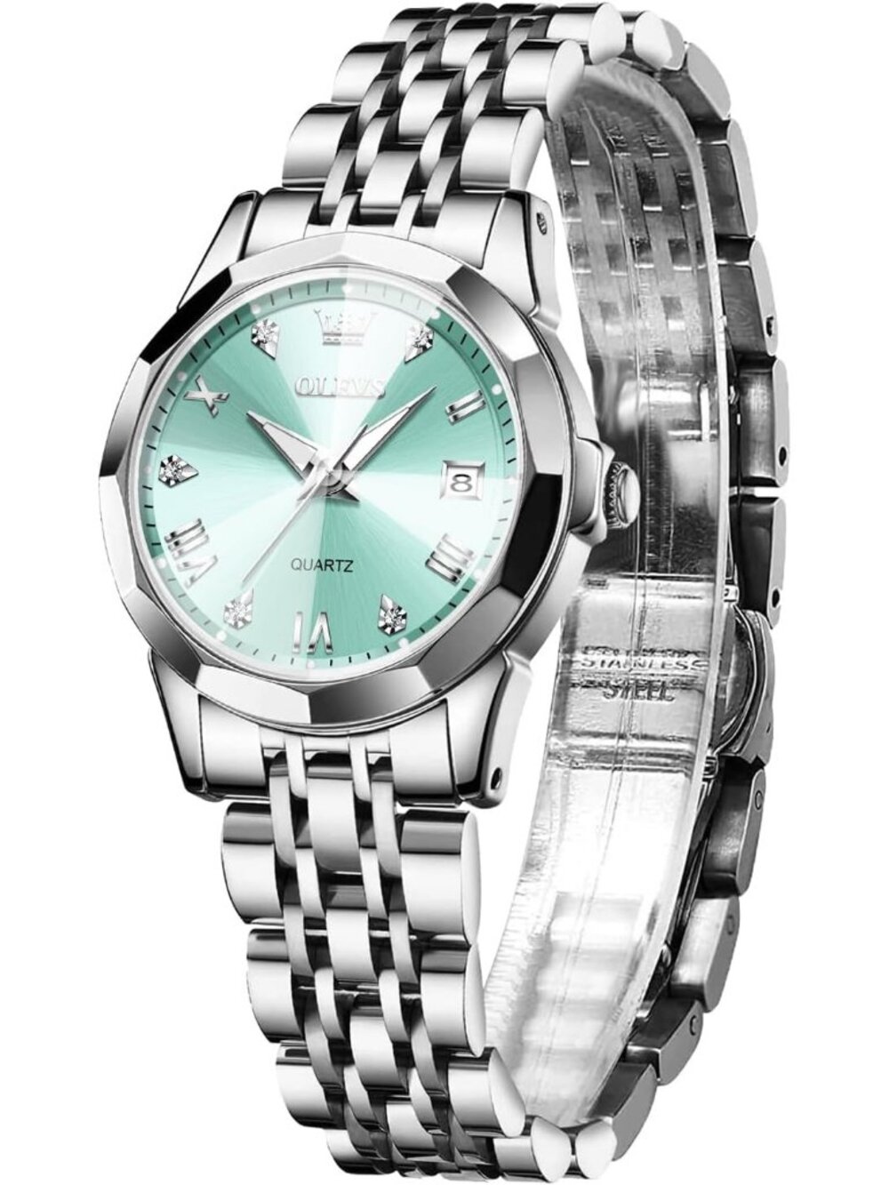 Women's Blue Luxury Waterproof Fashion Analog Quartz Stainless Steel Band Watch